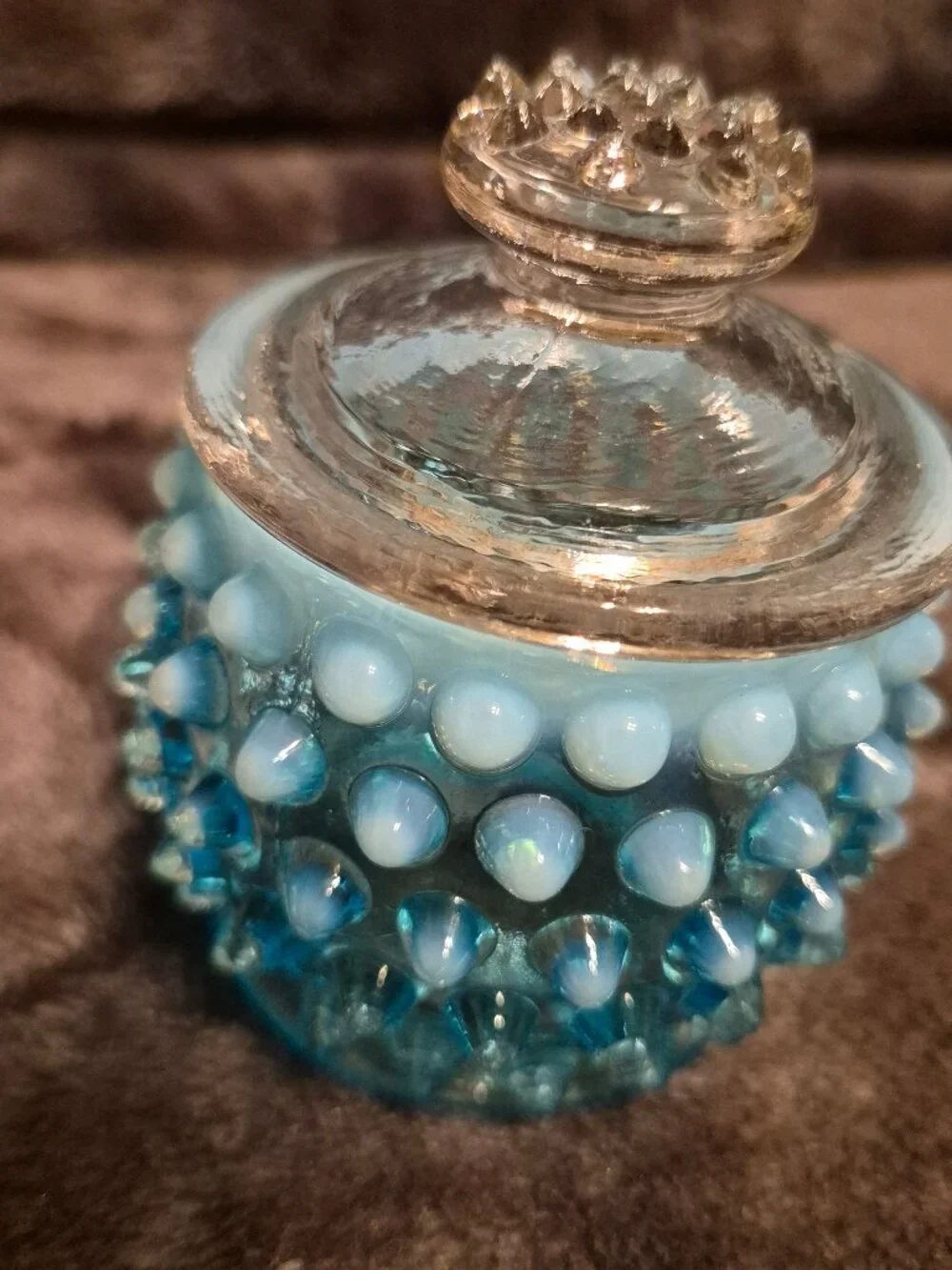Fenton Blue Hobnail Mustard Jar with Lid (No Spoon)